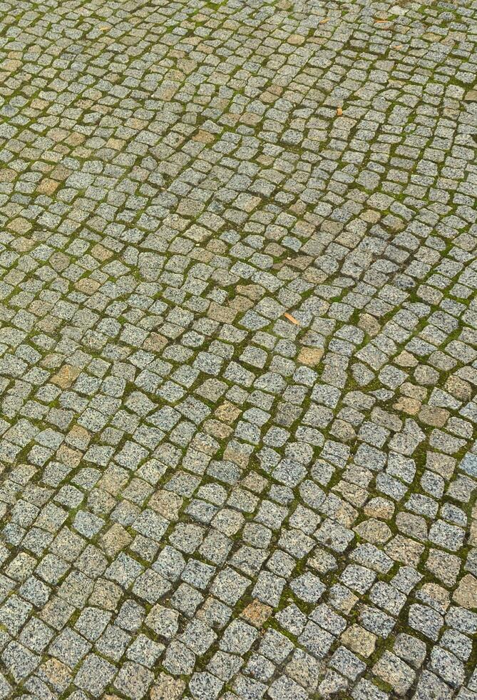 foto de un plataforma hecho de pavimentación piedras de un cuadrado forma. parte superior ver