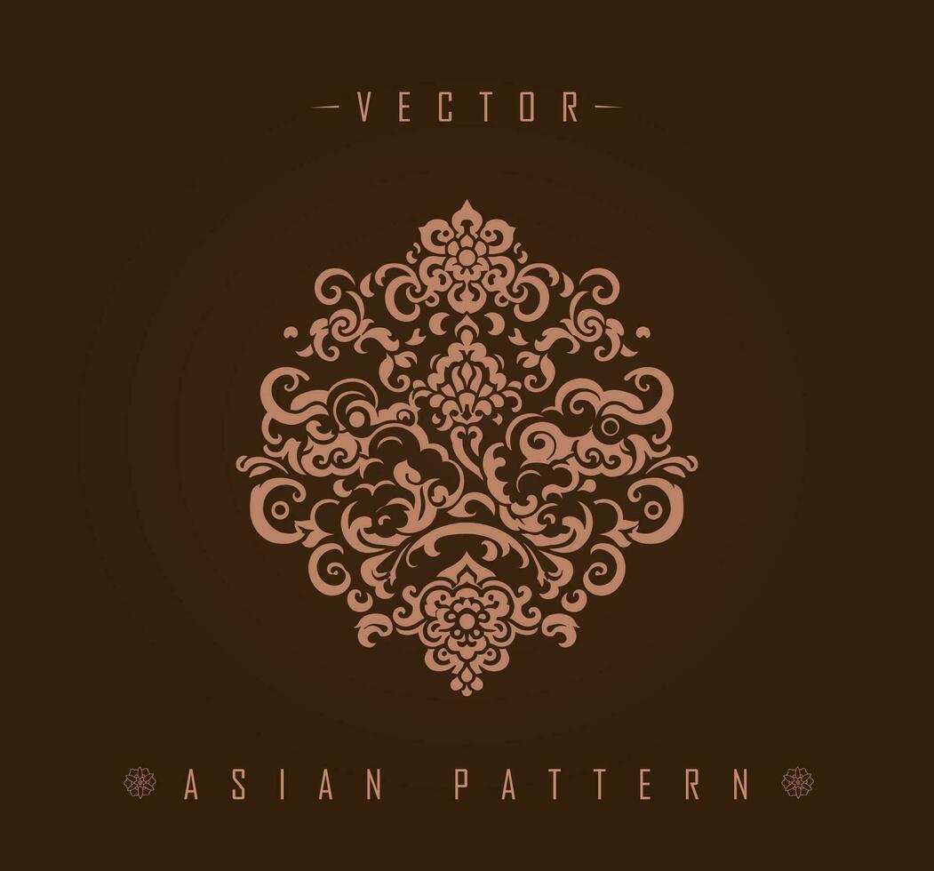 Symmetrical Floral Asian Pattern with Elegant Swirls and Details vector