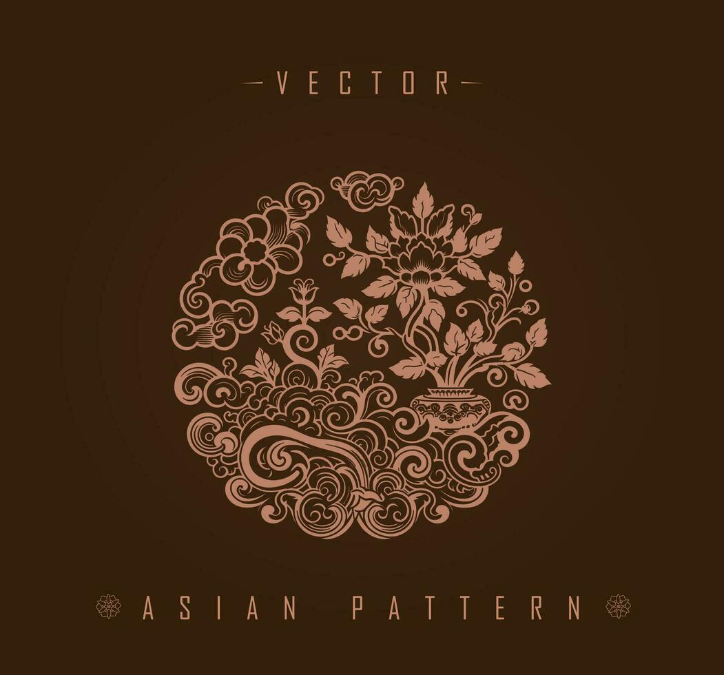 Circular Floral and Scrollwork Asian Pattern vector