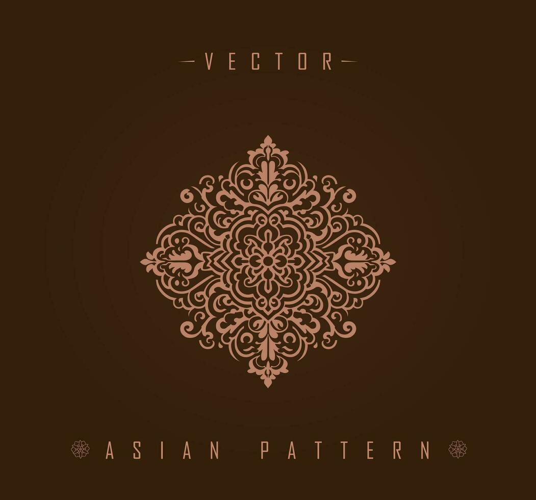 Square Traditional Asian Floral Vector Pattern