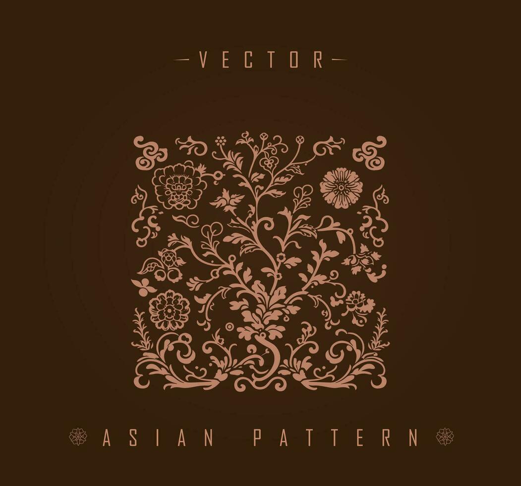 Detailed Botanical Asian Square Pattern vector