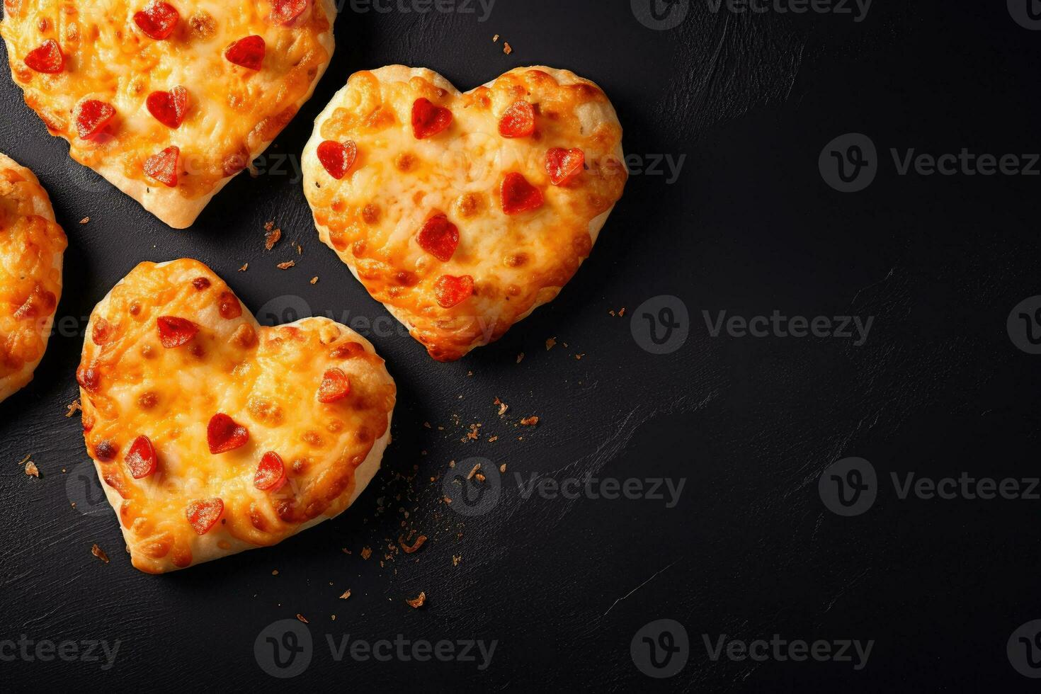 Heart shaped pizza on wooden background. AI Generated photo