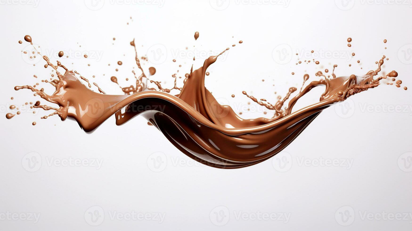 Macro splash of brown hot chocolate on white background.  AI Generated photo