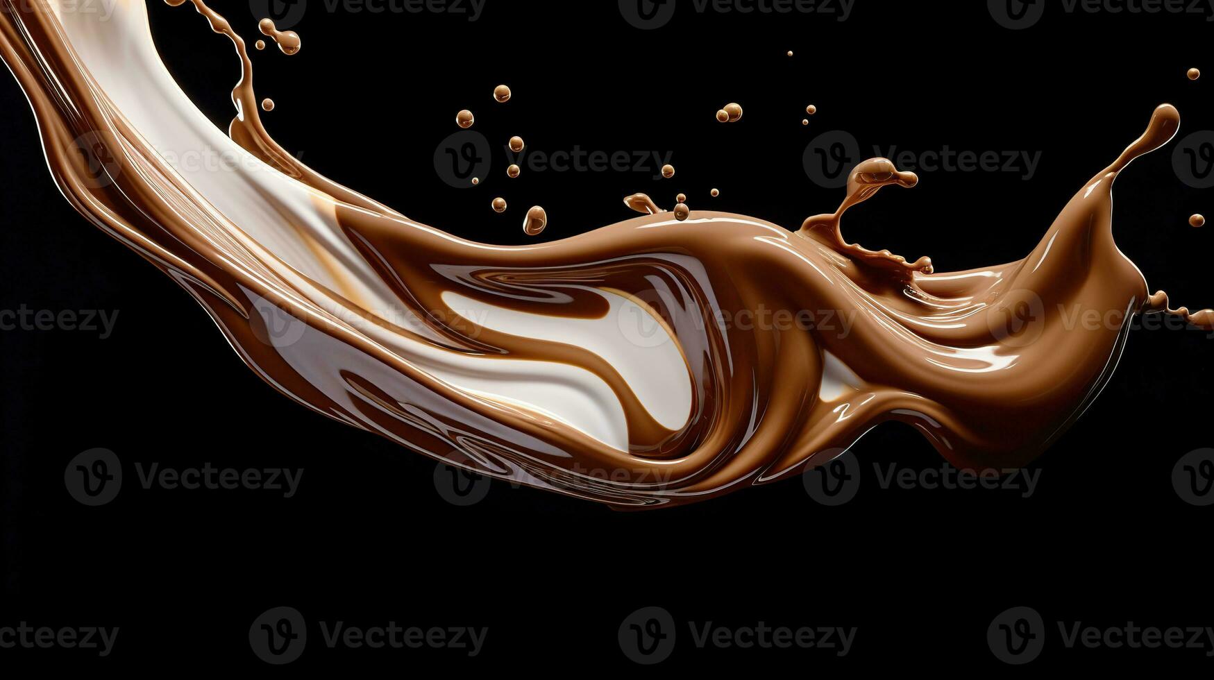 Chocolate liquid on a black background. Hot chocolate.  AI Generated photo