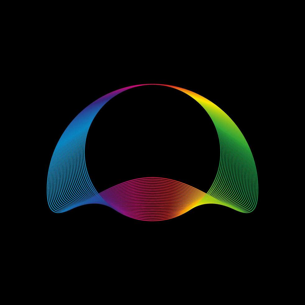 Sound wave, equalizer rainbow color gradient. Modern future technology. Vector geometric abstract element isolated on black background