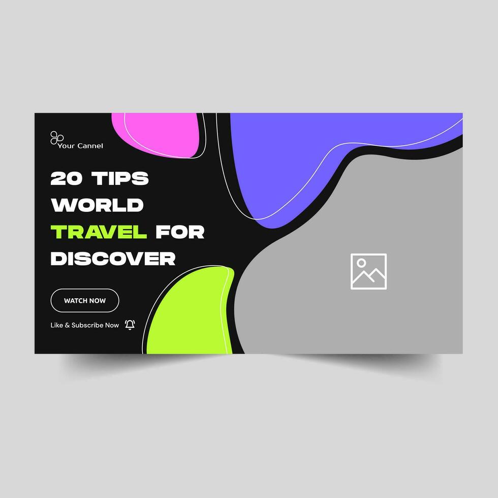 Travel tips video cover banner design, world tour tricks thumbnails, tour hacks, customizable vector eps 10 file format