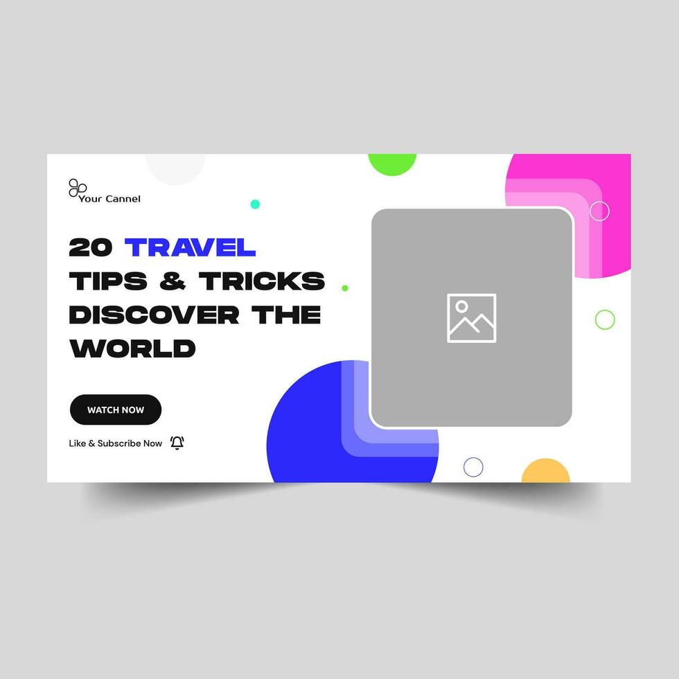 Standard video thumbnail design for travel tips and tricks, world tour guide, fully customizable vector eps 10 file format