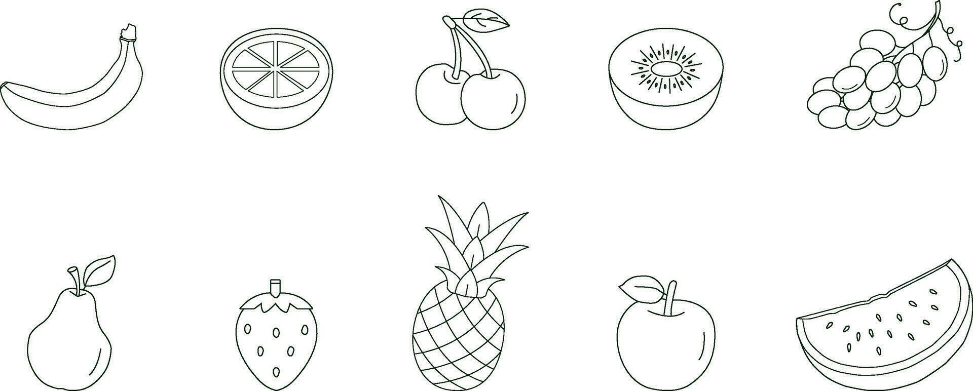 Fruits Icons Set Consists from 10 Items on White Background vector