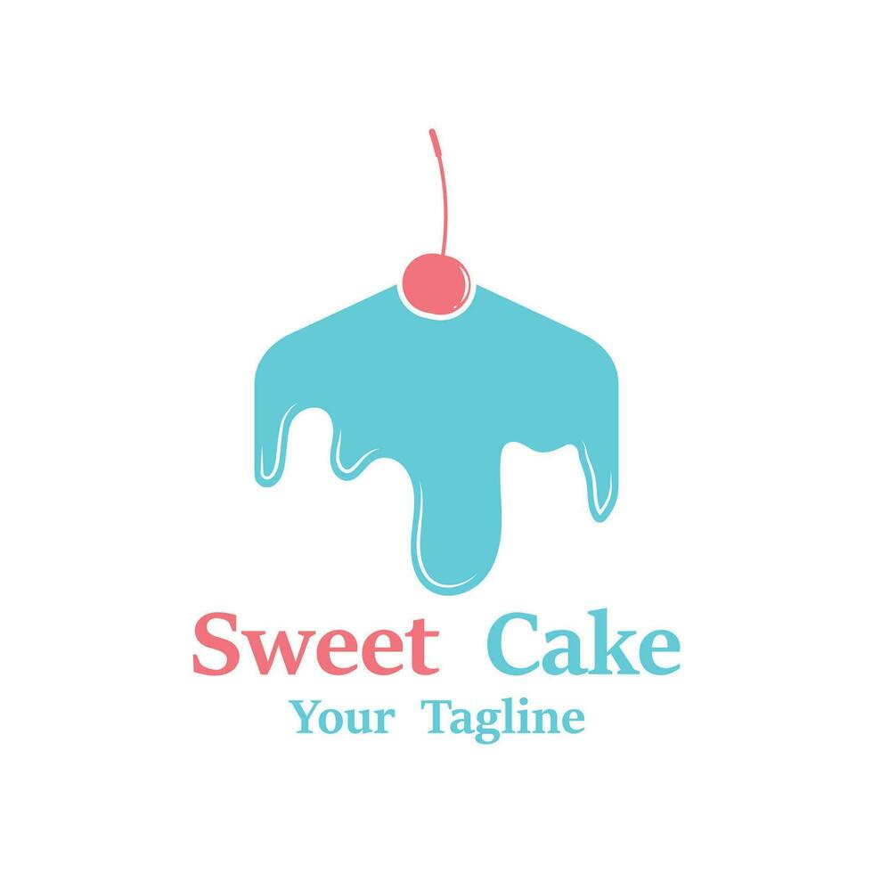 Sweet Cake Logo. Birthday Cake Icon With sweet cherries vector