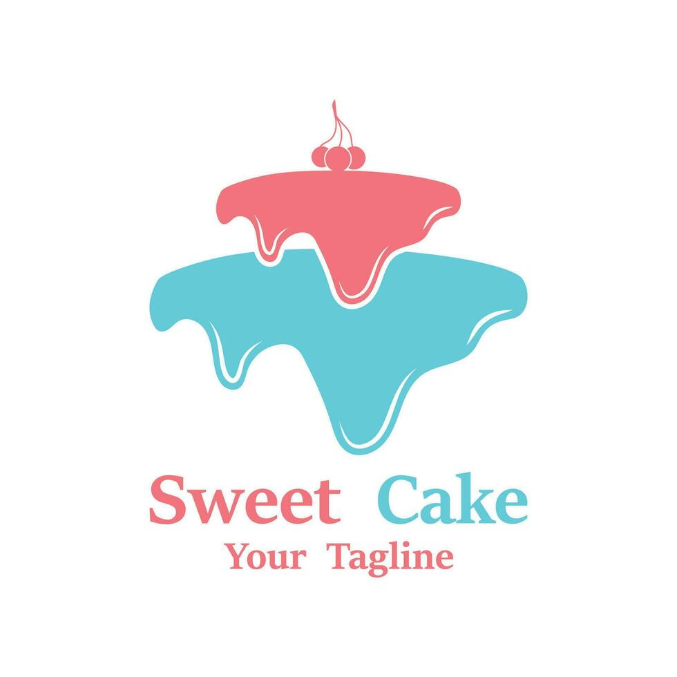 Sweet Cake Logo. Birthday Cake Icon With sweet cherries vector