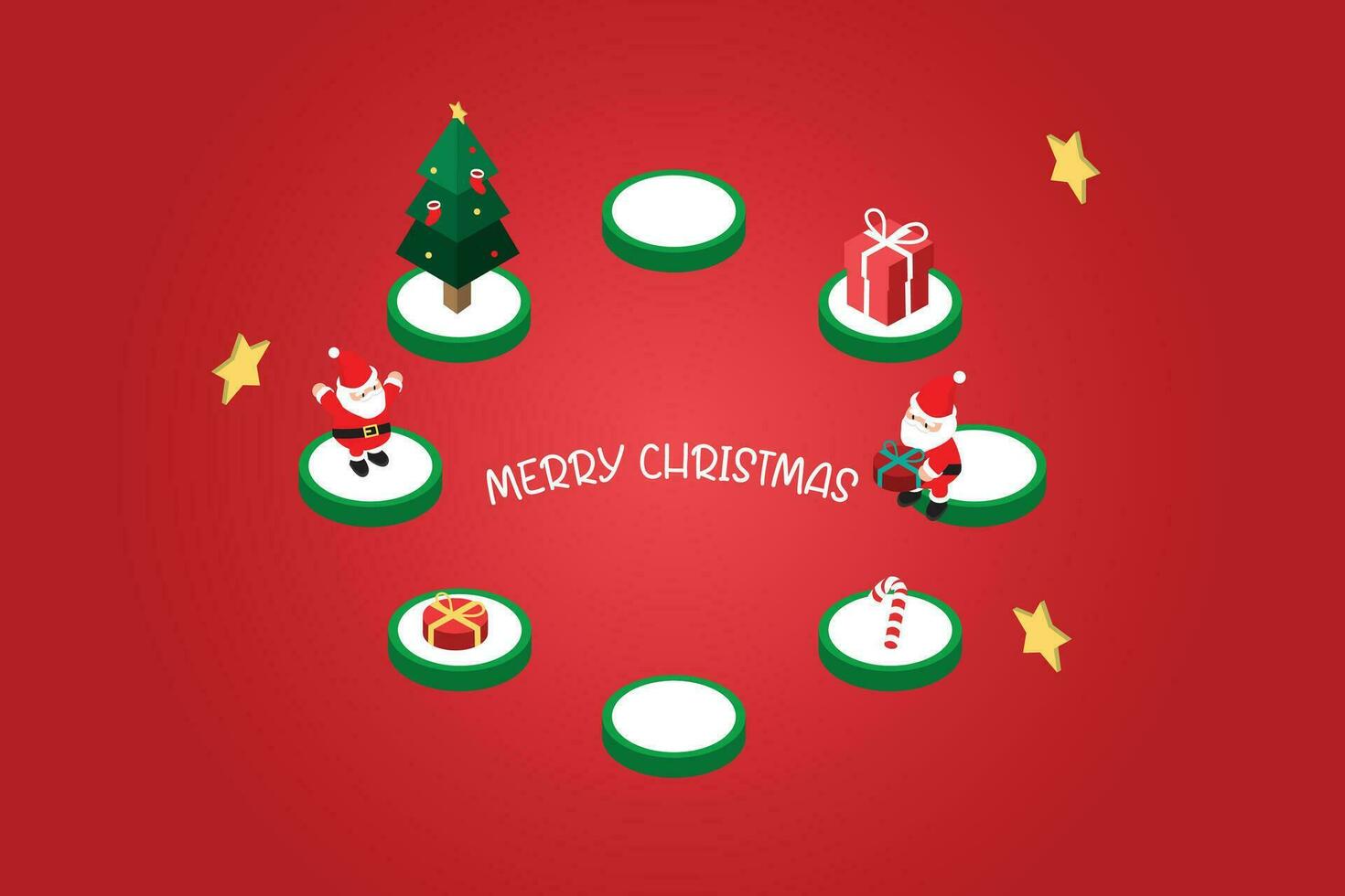isometric Christmas banner template with Christmas gift box on the small circle podium vector