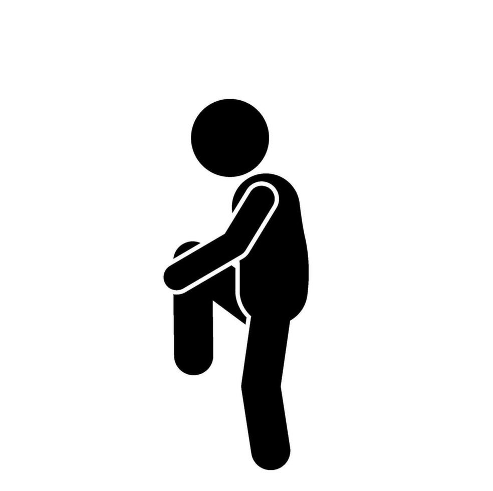 Collection of simple black silhouettes of people doing warm-ups and gymnastics on a white background. vector