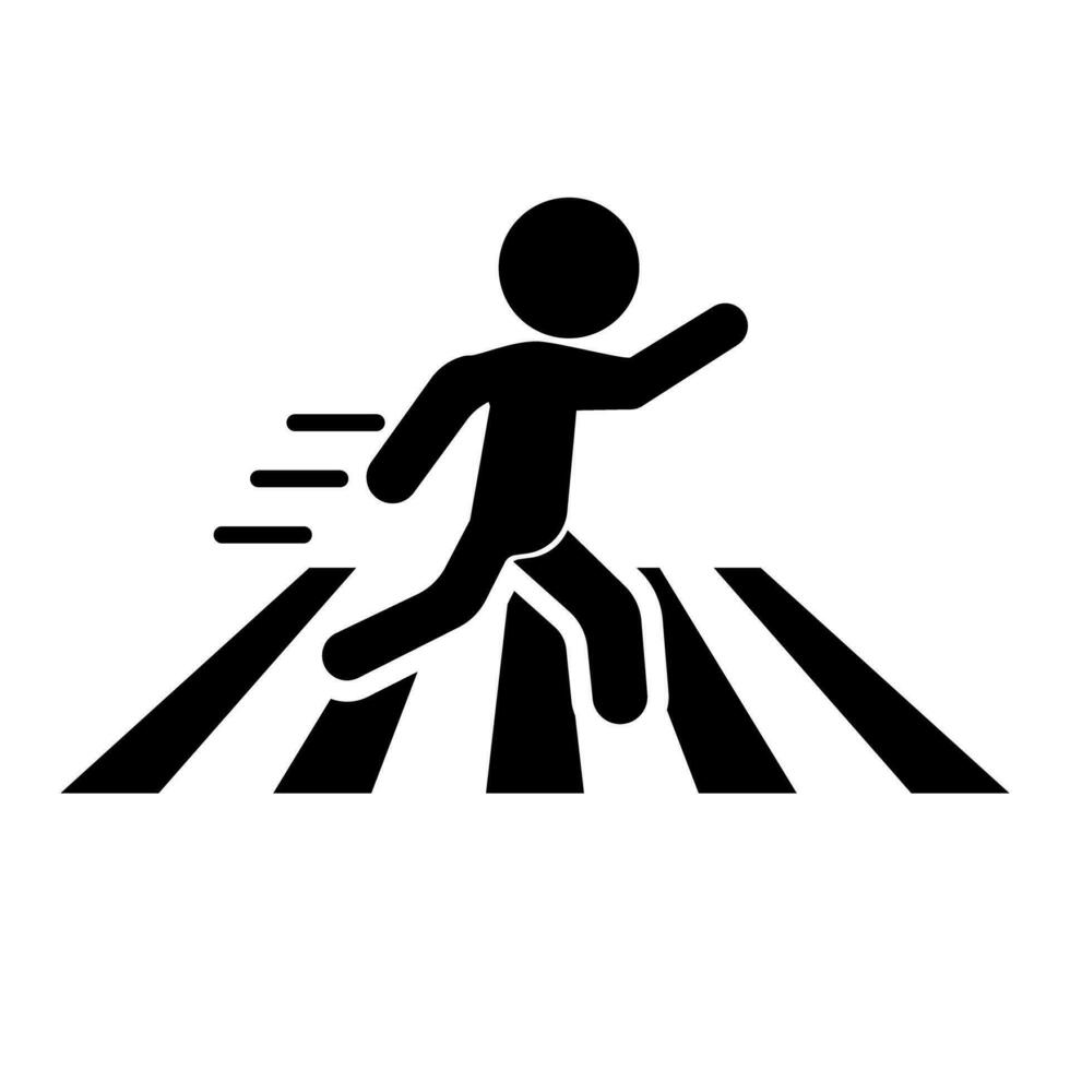 Walking pedestrian silhouette icon on crosswalk. Vector. vector
