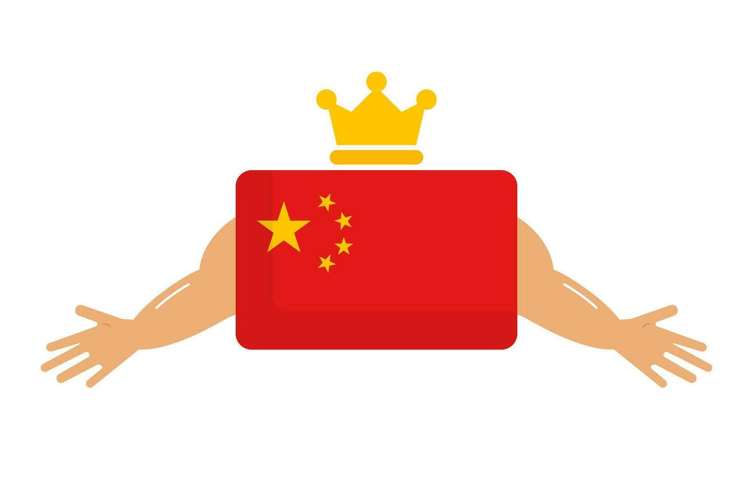 Chinese hegemony. China wearing a crown and spreading hands wide to show off its confidence. Vector. vector