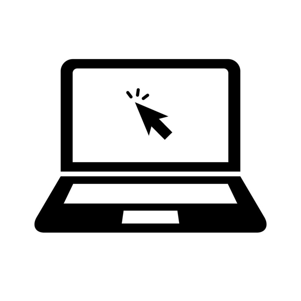 Laptop icon with mouse cursor clicking on screen. Vector. vector