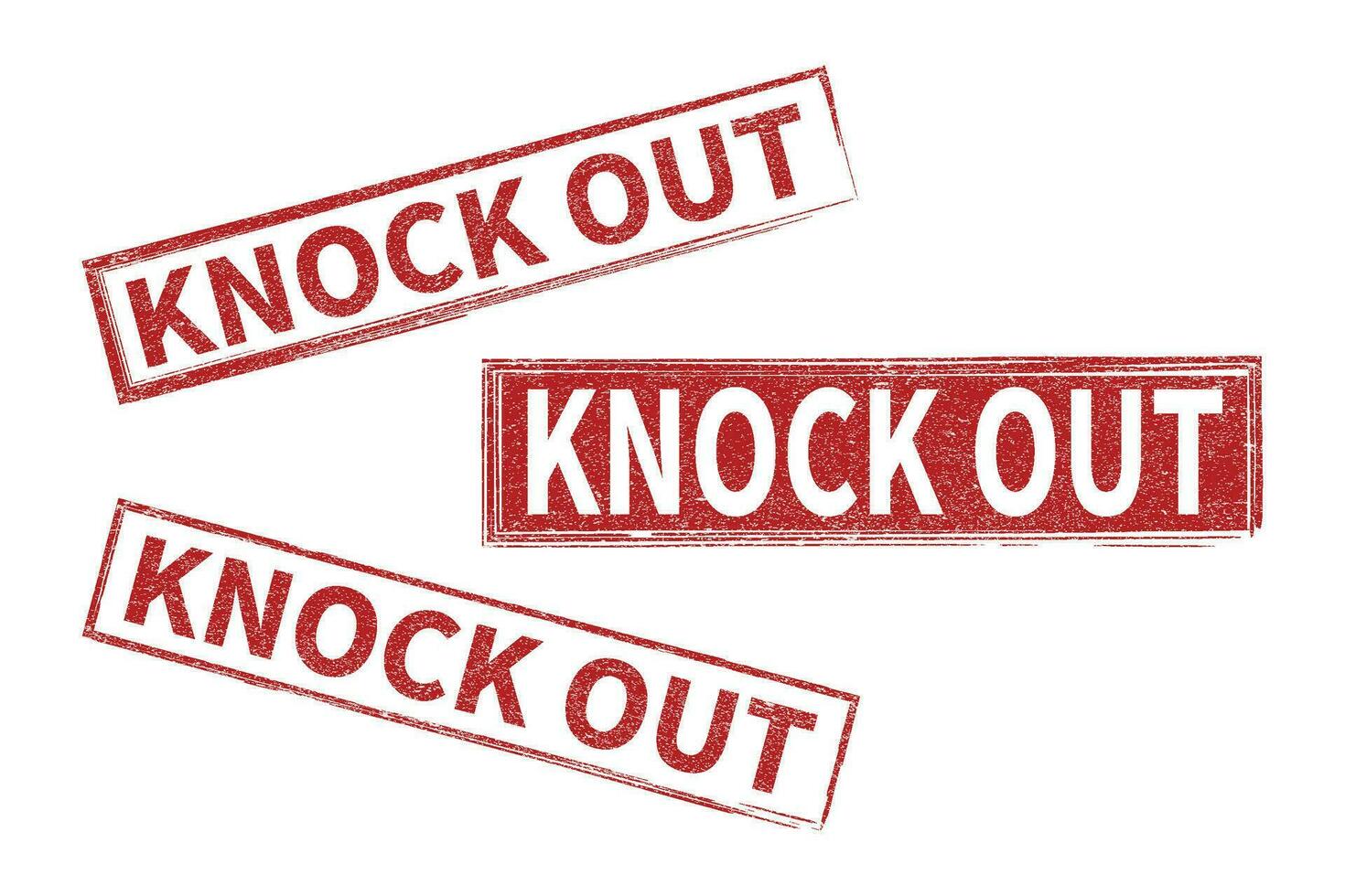 KNOCK OUT red grunge square stamp vector illustration.