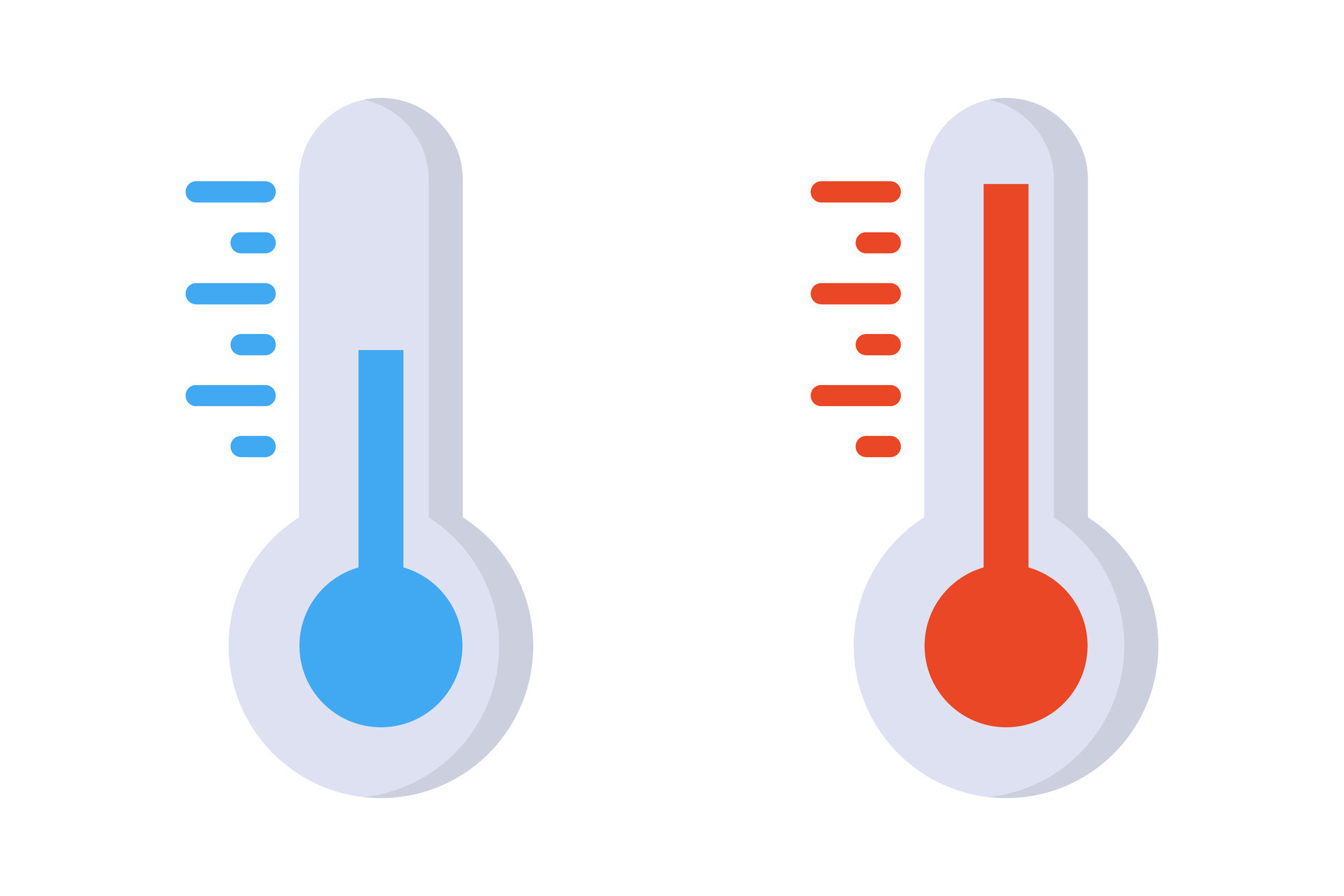 Flat design cold thermometer and hot thermometer icon set. Temperature