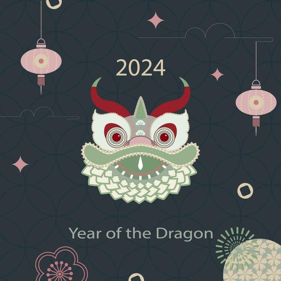 chino nuevo año 2024, año de el continuar, zodíaco. bandera modelo para chino nuevo año con continuar y tradicional patrones. vector