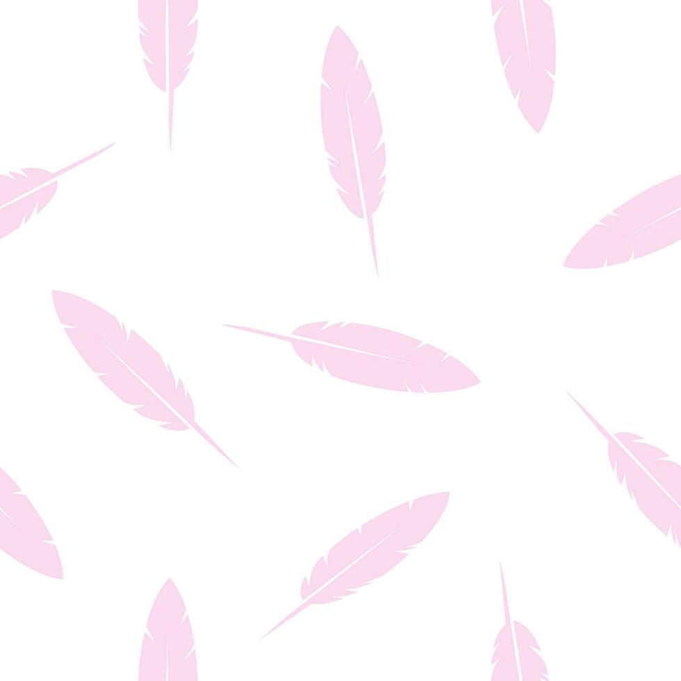 Bird Feathers- seamless pattern, pink and white background, design element vector