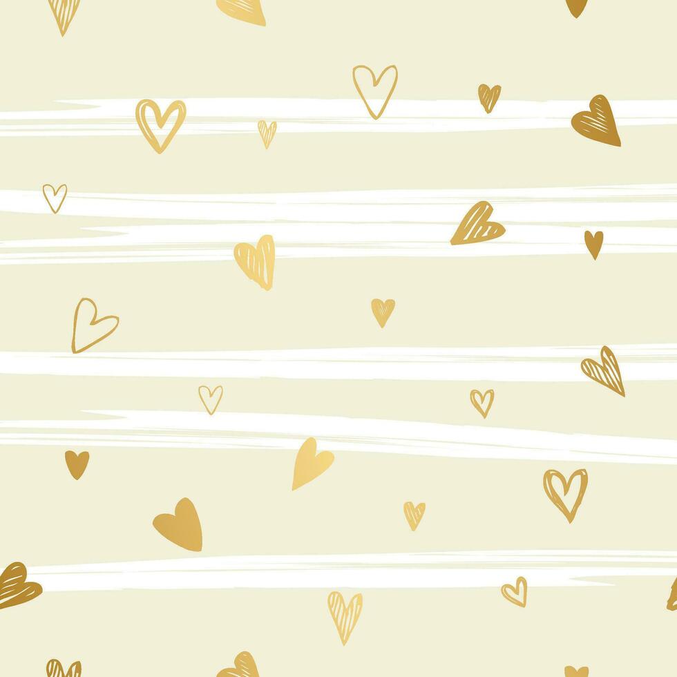 Cute Background with golden hearts, decorative template vector