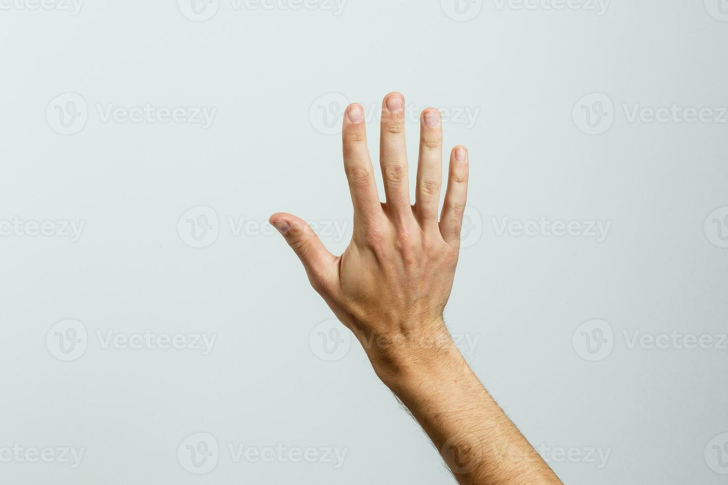 Open palm hand gesture of male hand.Isolated on white background. photo