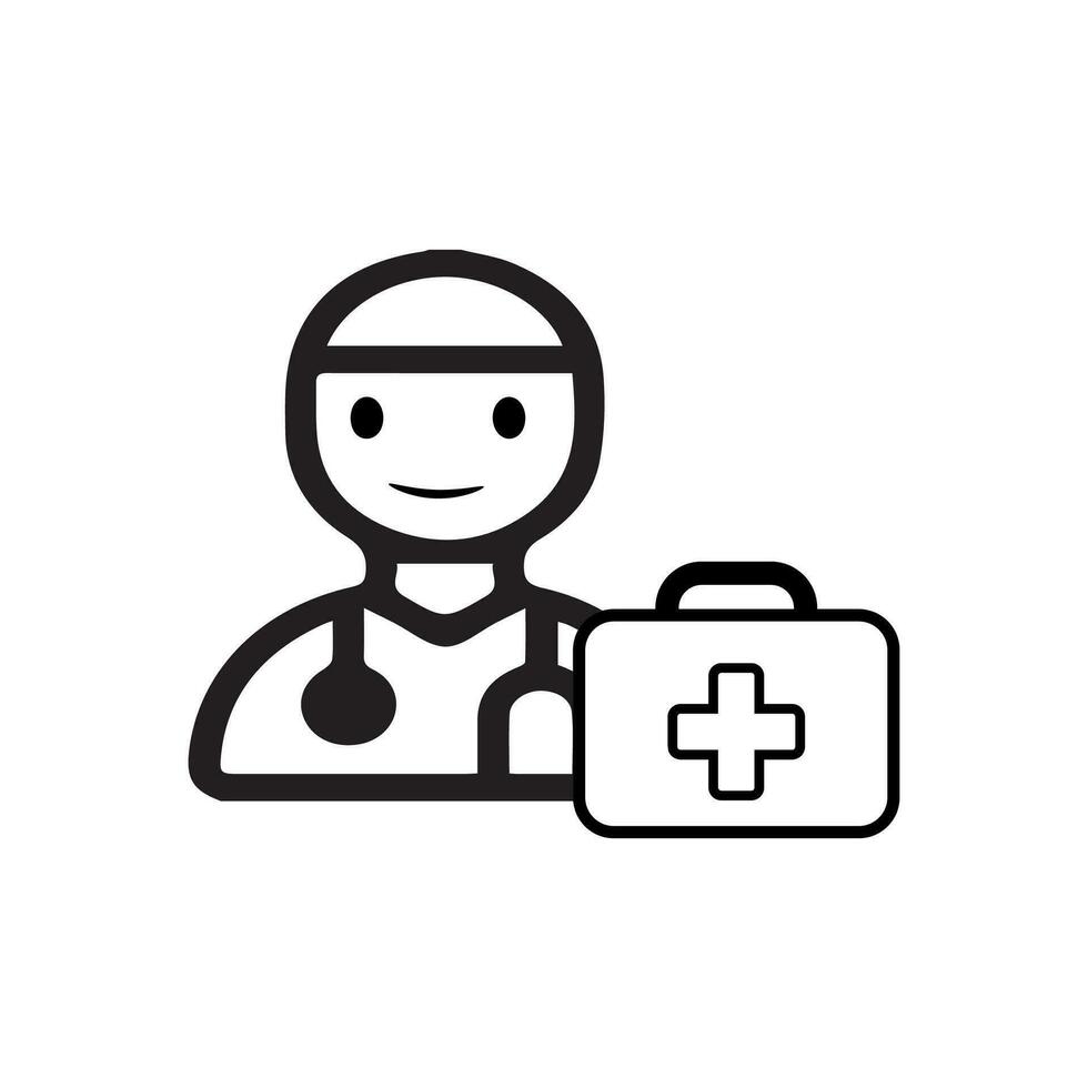 editable doctor black and white icon. minimal health care doctor and patient editable black and white icon. Vector Line Icons