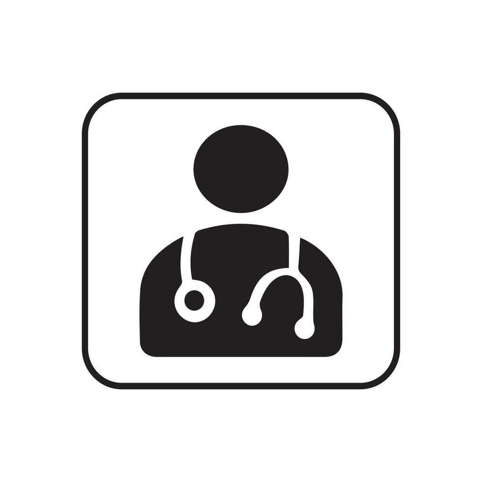 editable doctor black and white icon. minimal health care doctor and patient editable black and white icon. Vector Line Icons