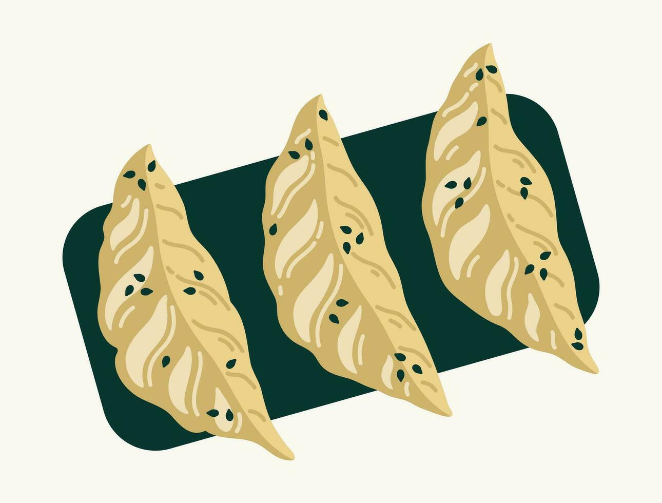 Gedza vector icon. Asian fried dumplings jiaozi with pork, spices. Delicious hot appetizer sprinkled with sesame seeds on a plate. Traditional tasty Chinese, Japanese dish. Fast food isolated on white