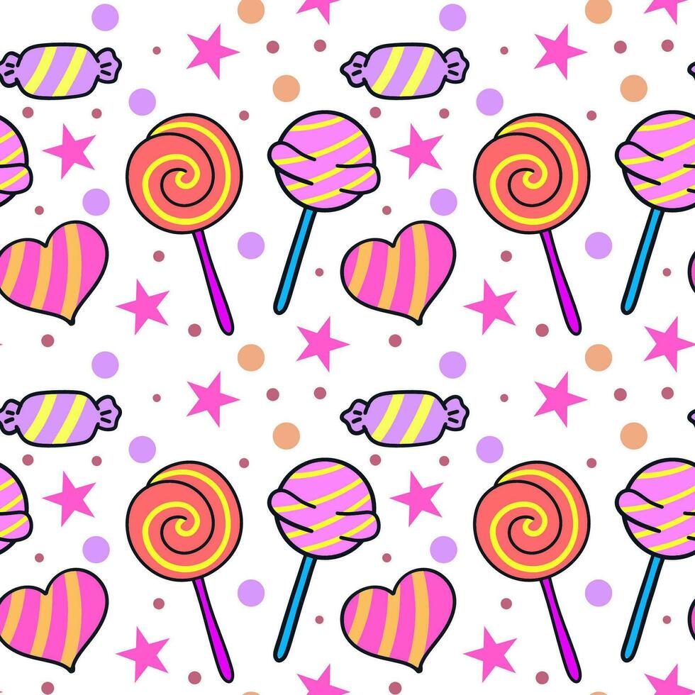 Hand drawn cute candies cartoon illustration seamless pattern vector