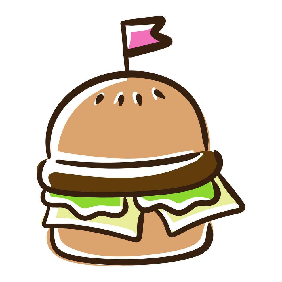 Hand drawn burger with flag cartoon illustration vector