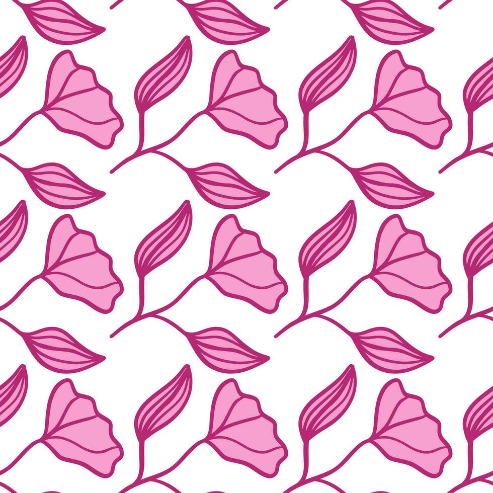 Hand drawn pink flowers seamless pattern vector