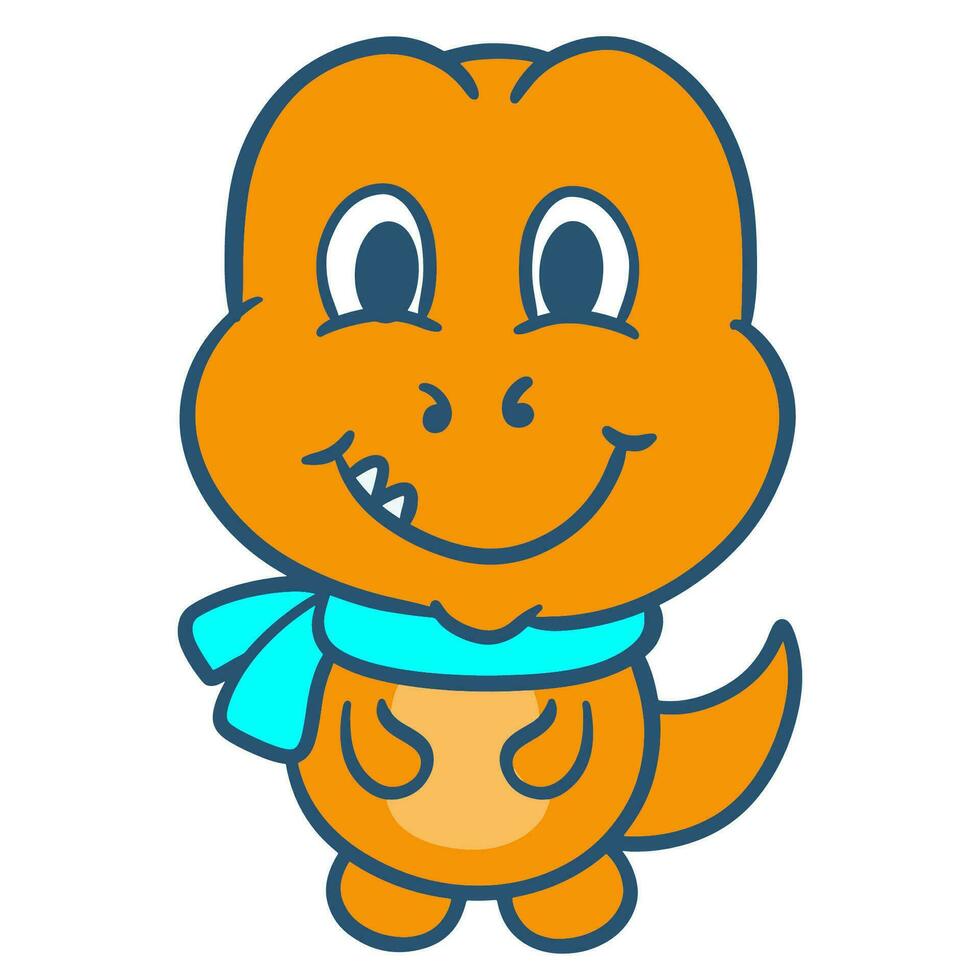 Hand drawn cute little dino with scarf cartoon character vector