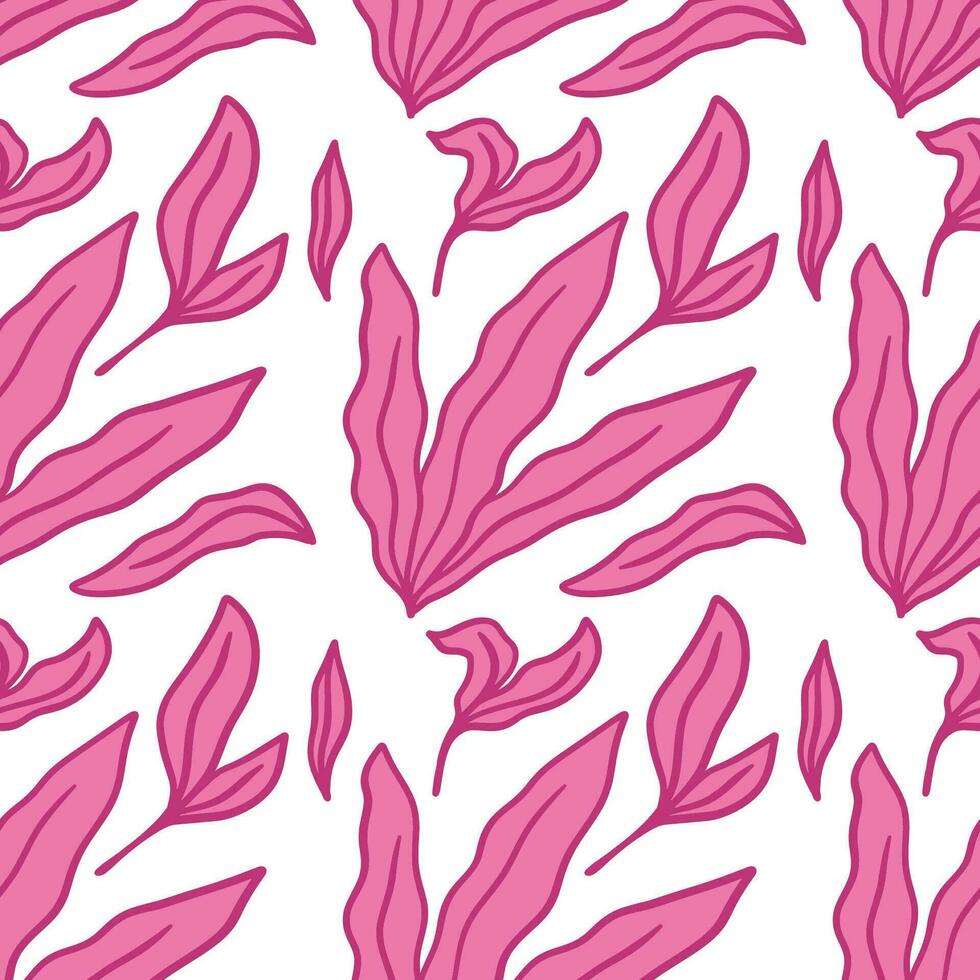 Hand drawn pink long leaves seamless pattern vector