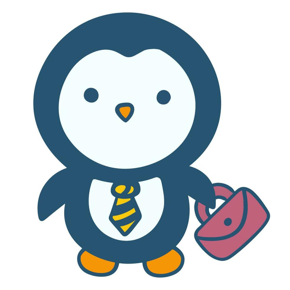 Hand drawn cute little penguin employee cartoon illustration vector