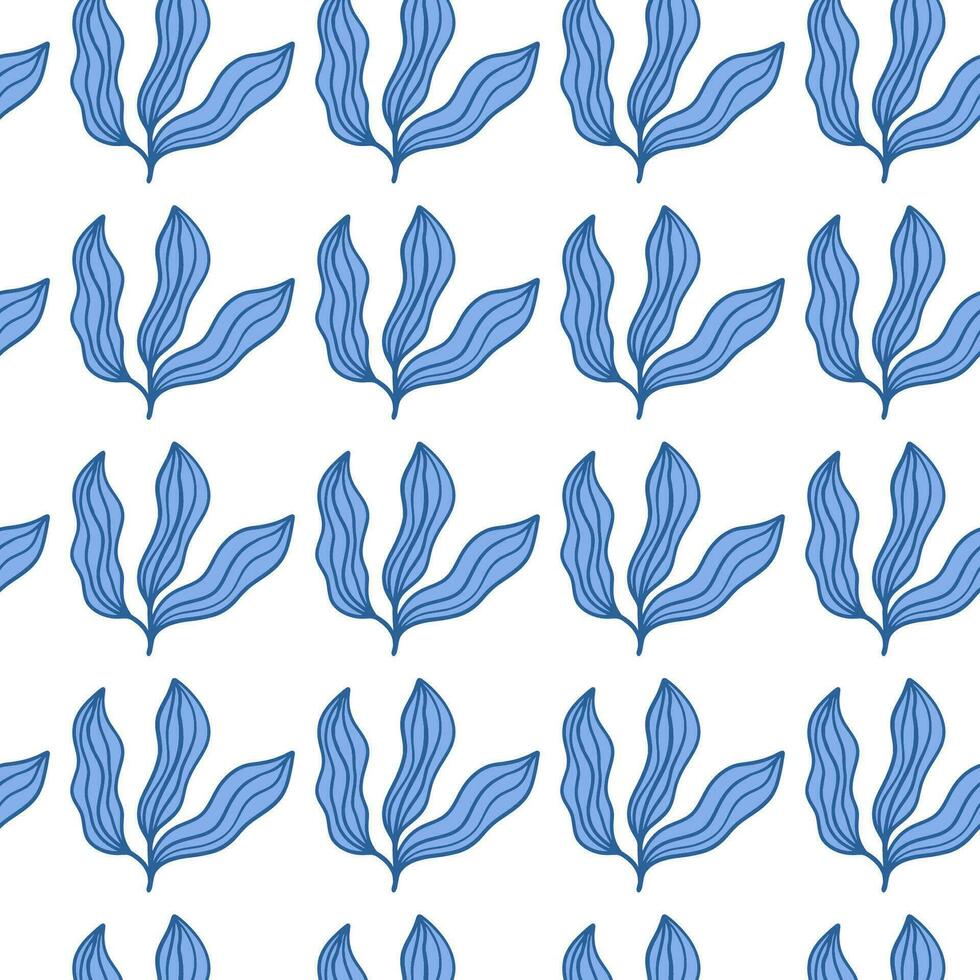 Hand drawn blue abstract leaves seamless pattern vector