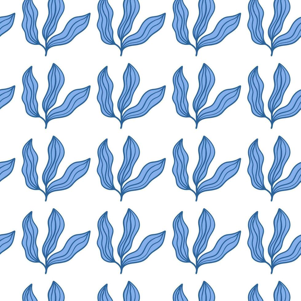 Hand drawn blue abstract leaves seamless pattern vector