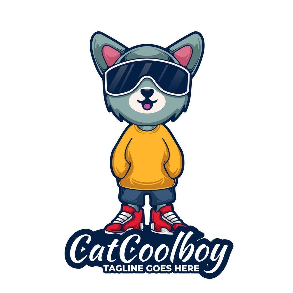 frio gato chico mascota logo vector