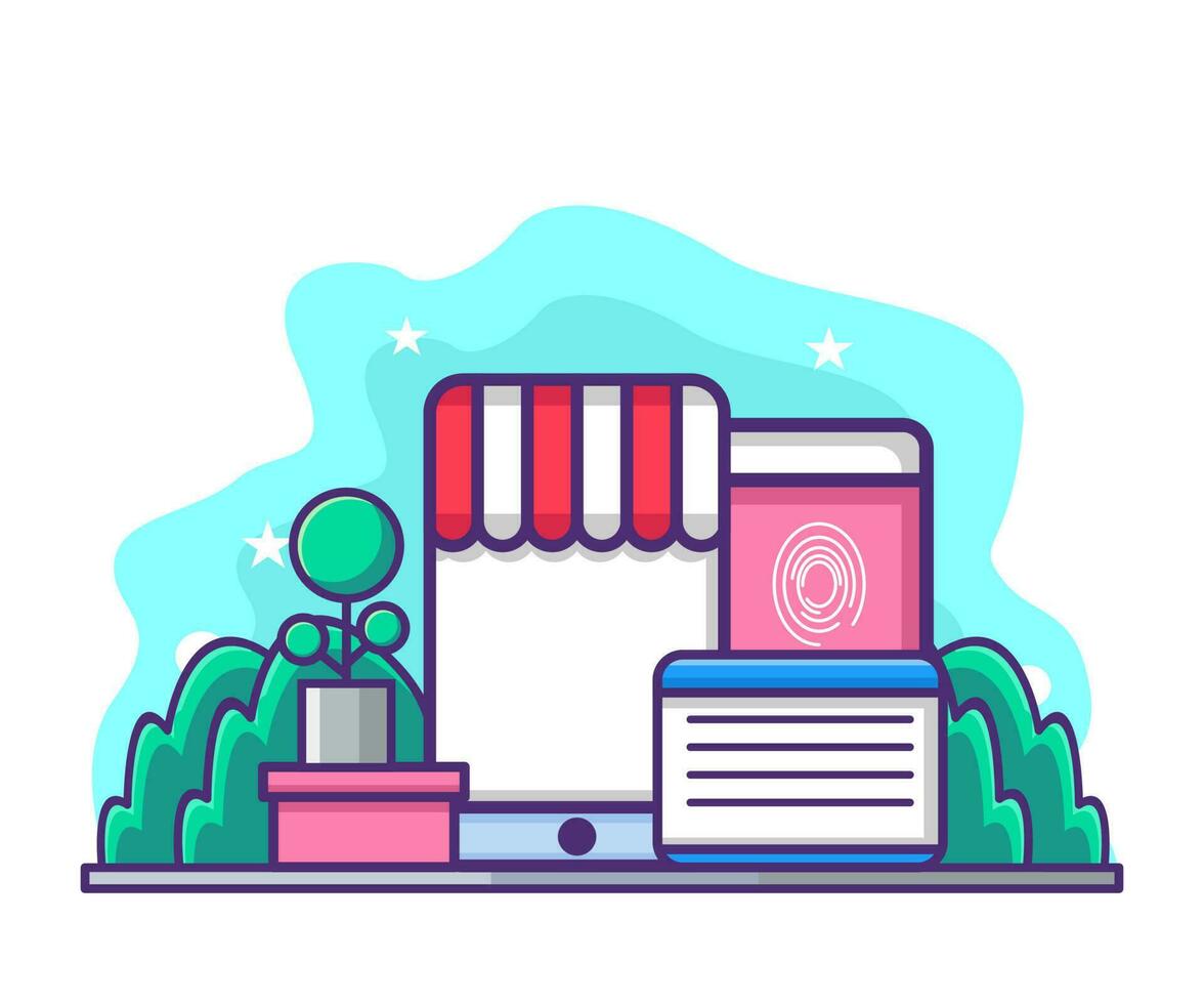 Online shopping With Credit Card Flat Illustration vector