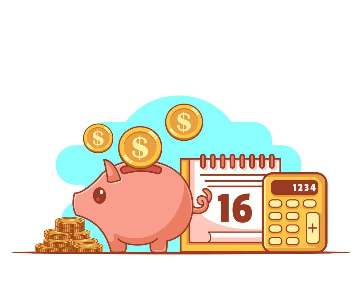 Saving in a piggy bank Flat Illustration vector