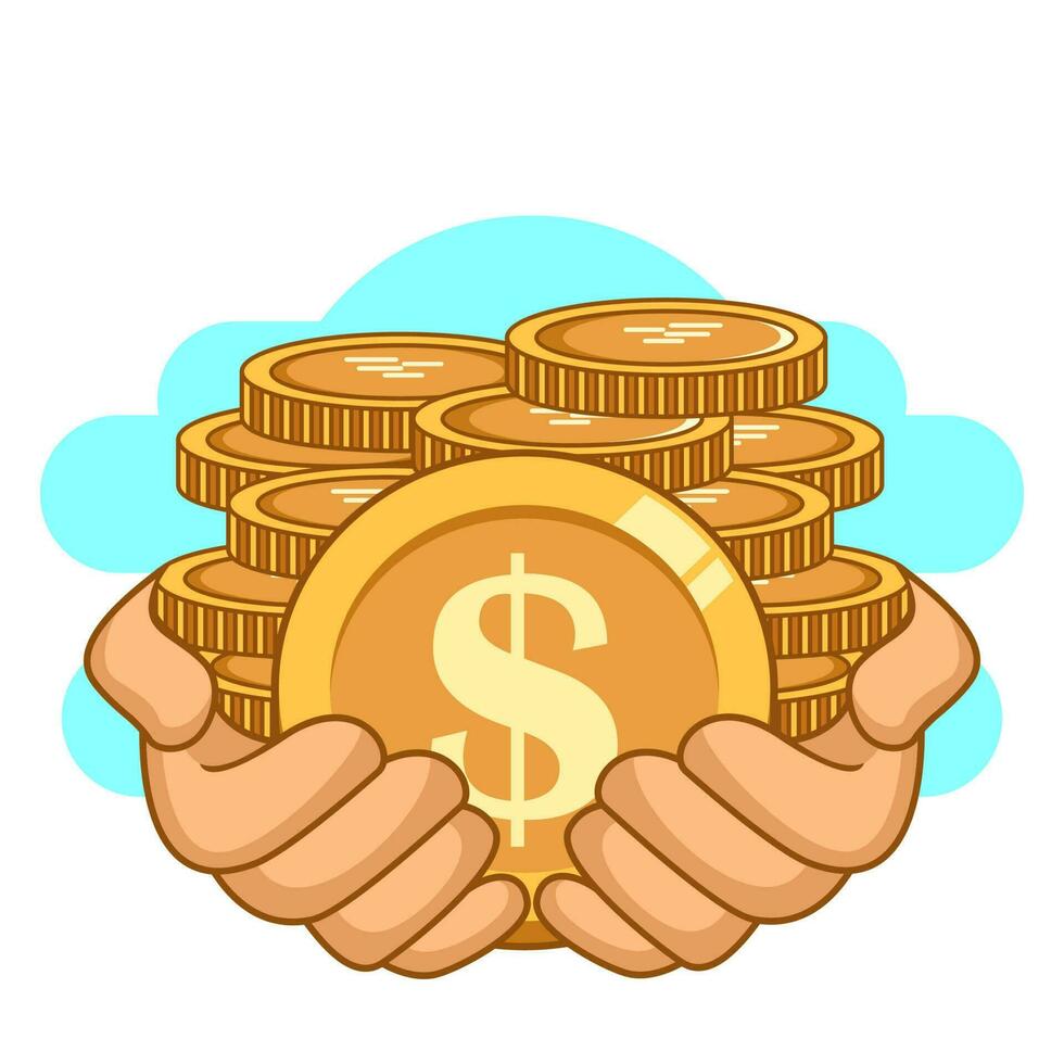 Hand Holding Coin Flat Illustration vector