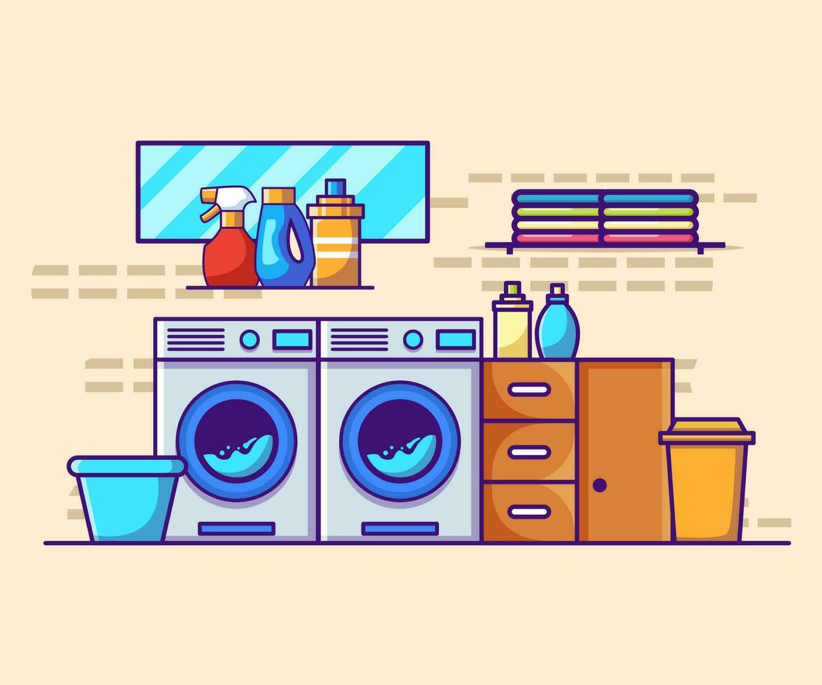 Washing Machine Laundry Flat Illustration vector