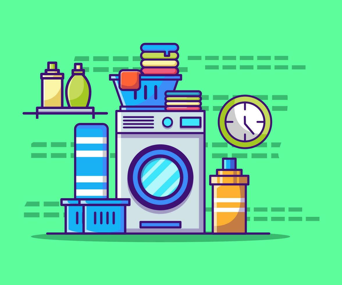 Washing Machine Laundry Flat Illustration vector