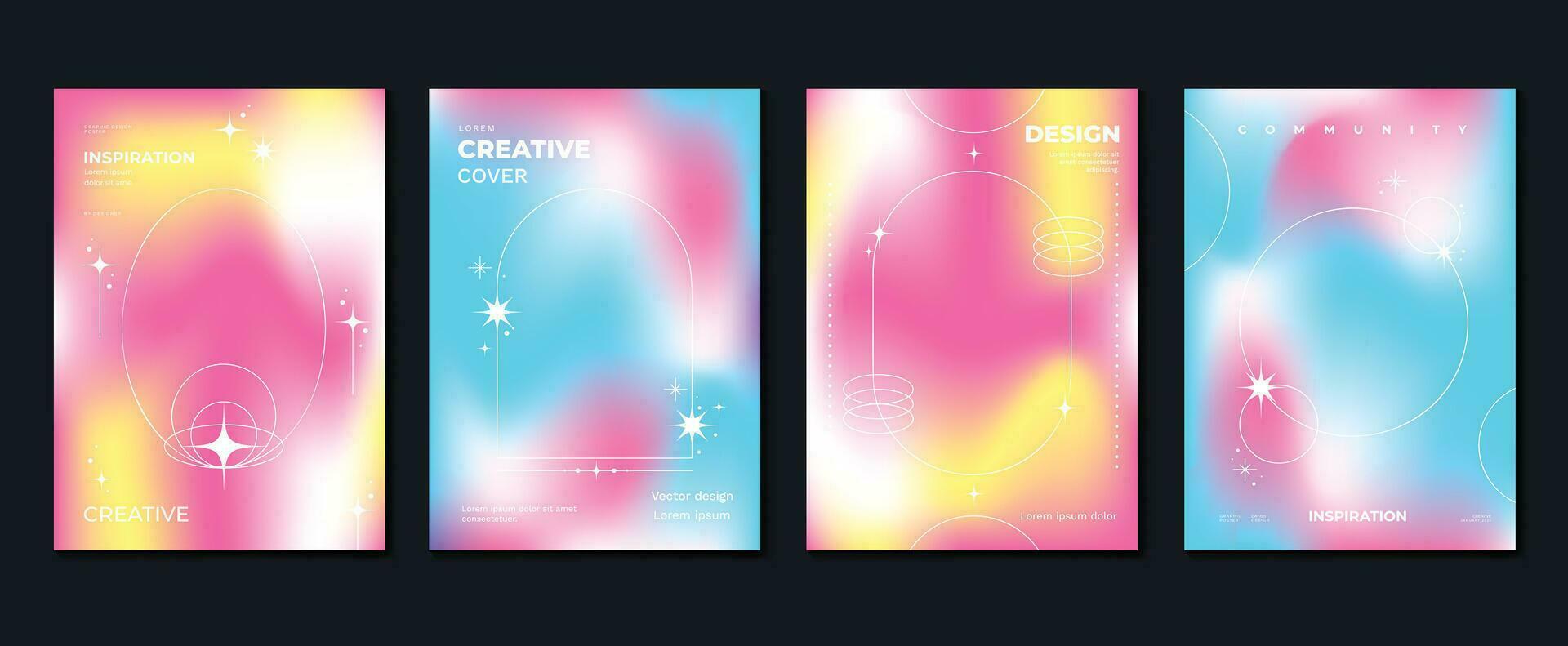 Idol lover posters set. Cute gradient holographic background vector with vibrant color, circle, sparkle, border. Y2k trendy wallpaper design for social media, cards, banner, flyer, brochure.