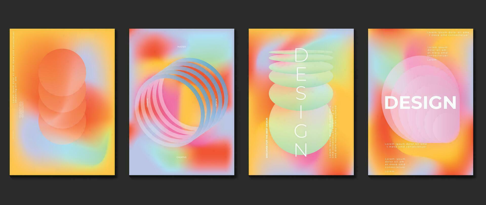 Idol lover posters set. Cute gradient holographic background vector with vibrant color, geometric shapes, circle. Y2k trendy wallpaper design for social media, cards, banner, flyer, brochure.