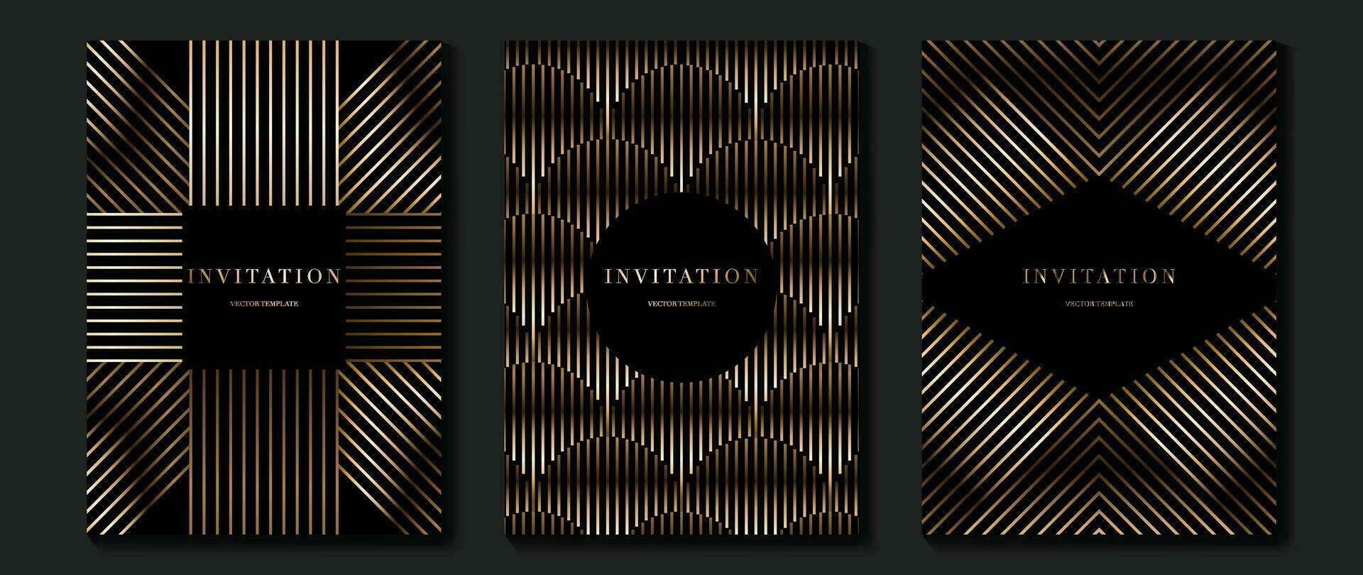 Luxury invitation card background vector. Golden elegant geometric pattern, gradient gold line on dark background. Premium design illustration for wedding and vip cover template, grand opening, gala. vector