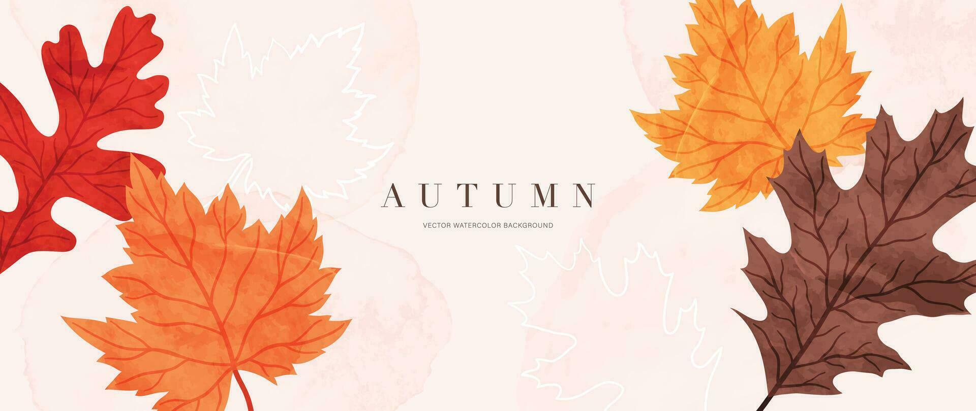 otoño follaje en acuarela vector antecedentes. resumen fondo de pantalla diseño con arce hojas, roble hoja, línea Arte. elegante botánico en otoño temporada ilustración adecuado para tela, huellas dactilares, cubrir.