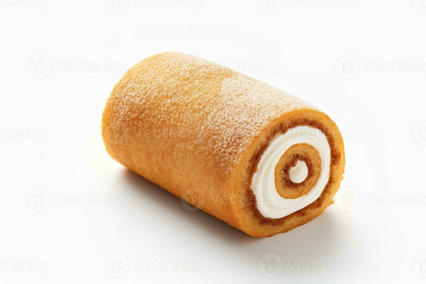 Flatlay of a mini sponge cake roll, decorated with orange sprinkles and isolated on a white background. A delicious and festive treat for any occasion. photo