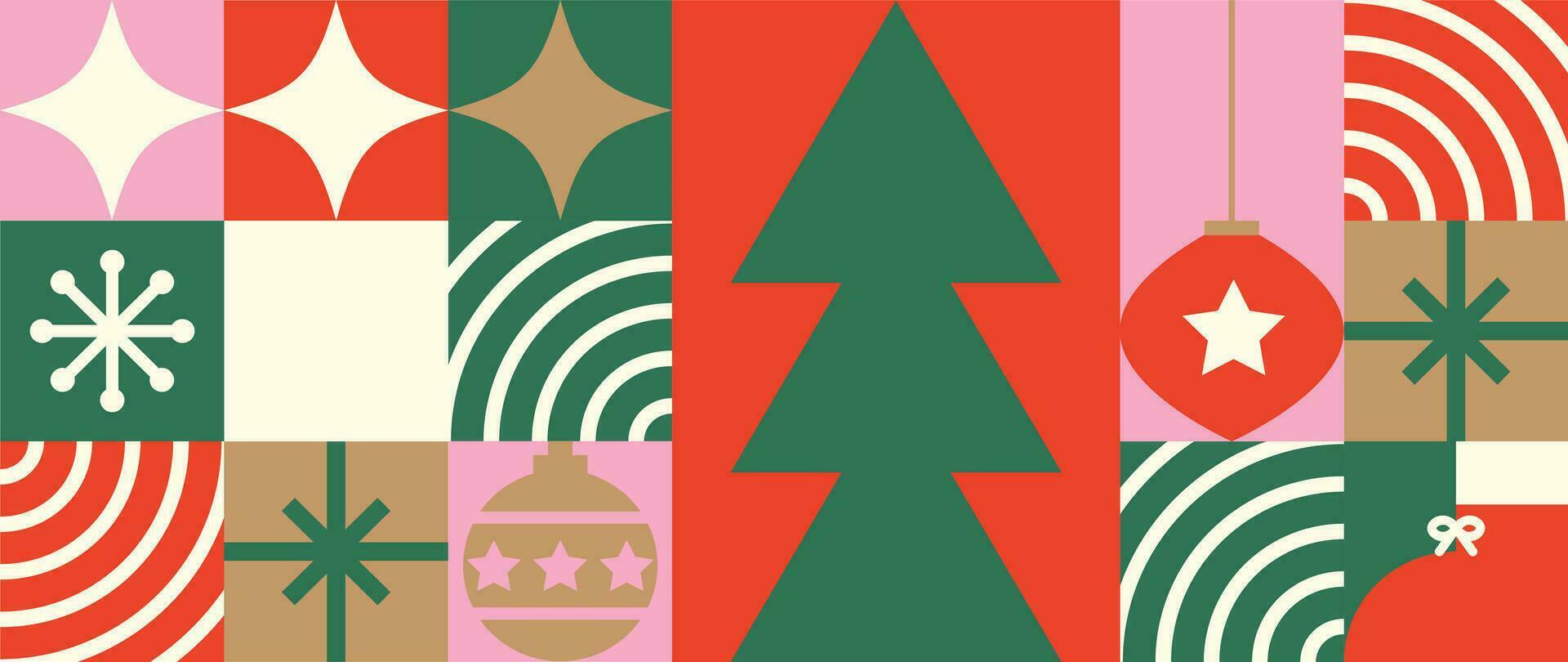 alegre Navidad y contento nuevo año modelo antecedentes vector. decorativo elementos de árbol, copo de nieve, chuchería, brillar. diseño para bandera, tarjeta, cubrir, póster, publicidad.fondo de pantalla, embalaje. vector