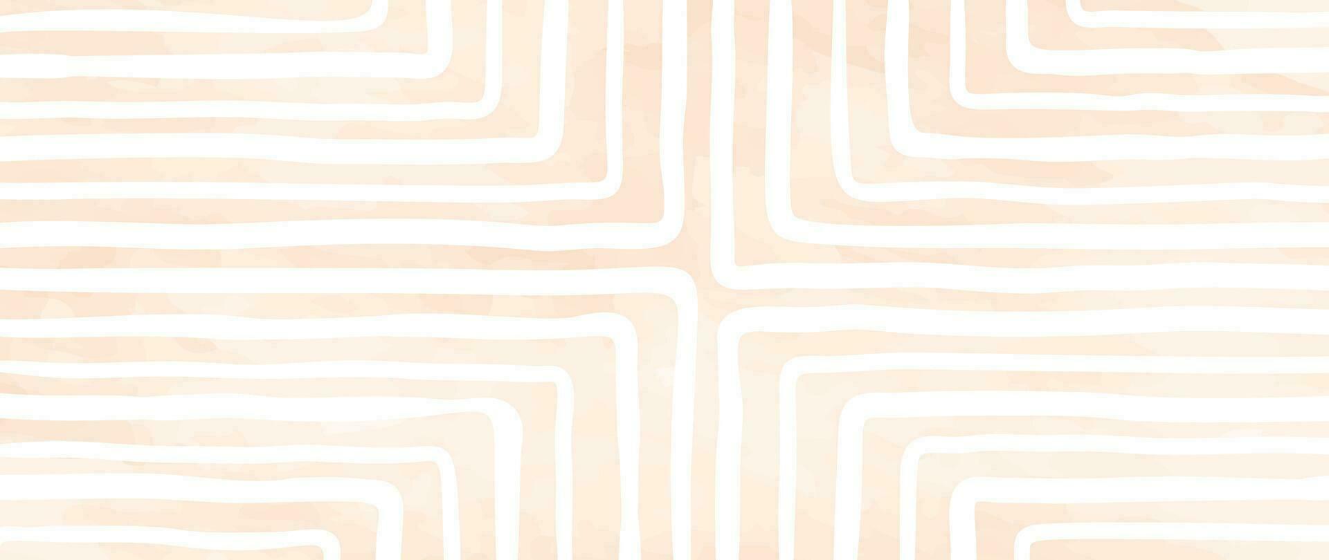 Hand drawn abstract line art background vector. Wallpaper design with curve line art pattern with watercolor texture background. Design illustration for home decoration, card, poster, banner. vector