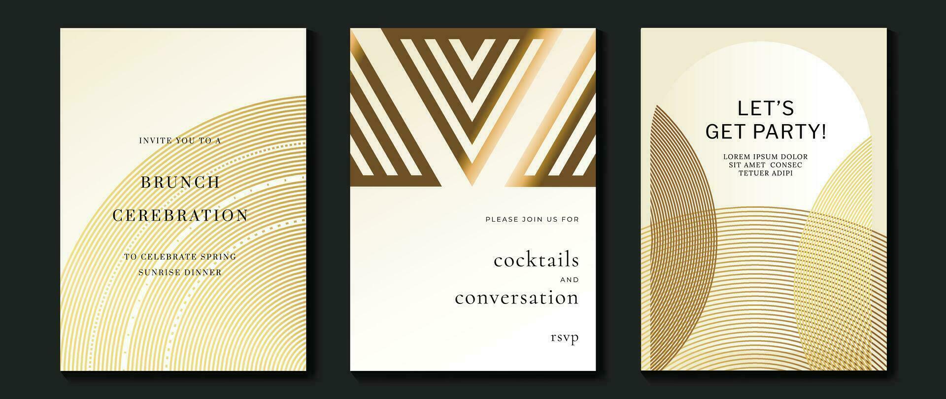 Luxury invitation card background vector. Golden elegant geometric shape, gold lines gradient on light background. Premium design illustration for gala card, grand opening, wedding, party invitation. vector